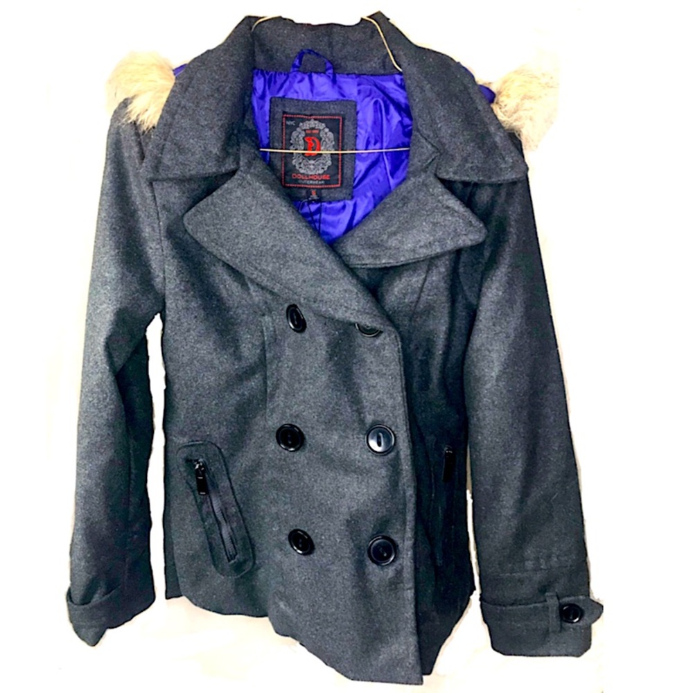 NYC Dollhouse Charcoal Gray Small Coat with Faux Fur Hood NWT